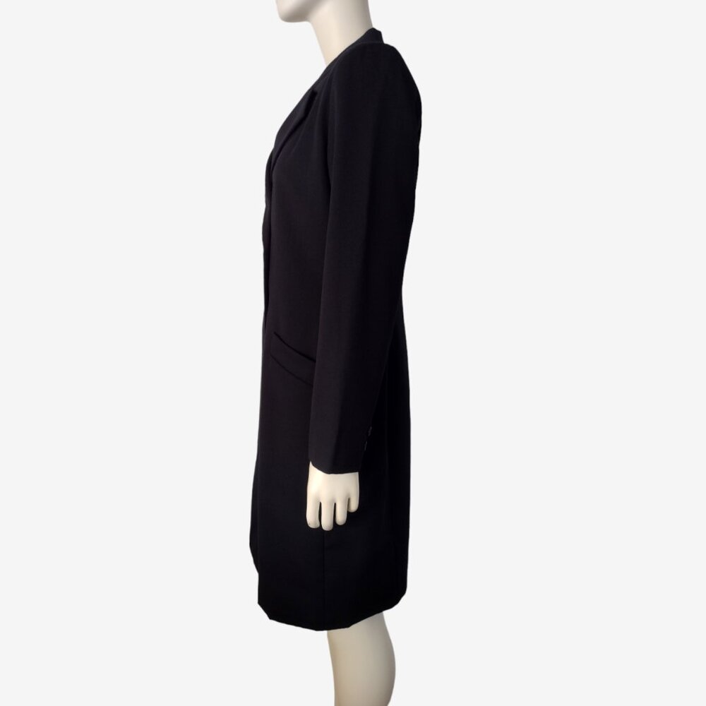 Vintage 1990s Havre Bernard Black Asymmetric 100% Wool Long Fitted Coat - Picture 5 of 14